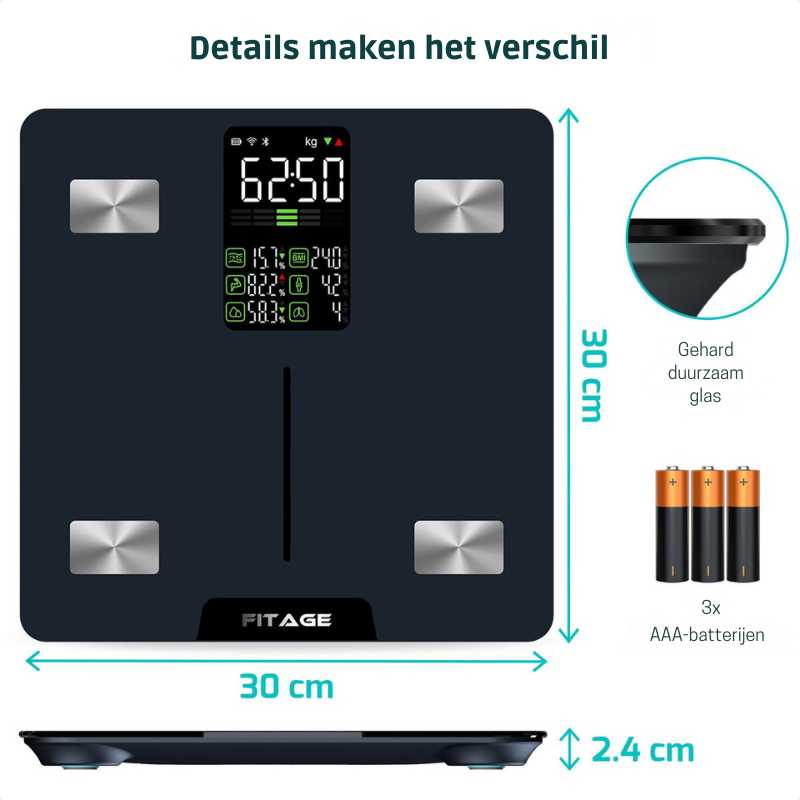 BCM slimme weegschaal met app-koppeling – meet vetpercentage, spiermassa en meer.