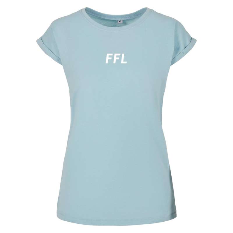 Vooraanzicht van het Ocean Blue Fit Fuel Lifestyle dames sport T-shirt – sportief en stijlvol voor een energieke workout.