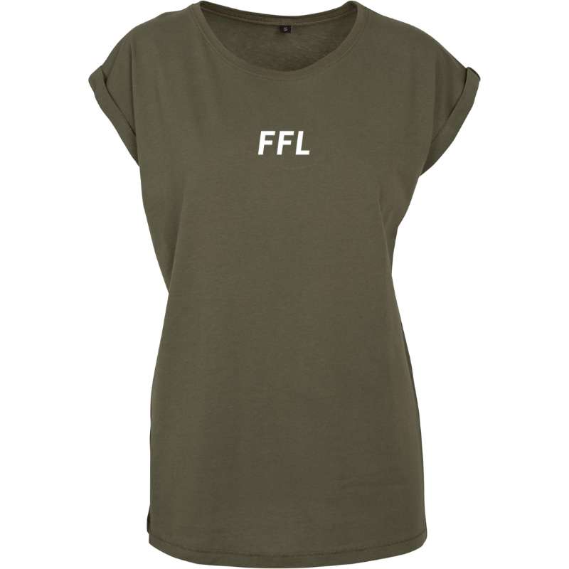 Vooraanzicht van het olive Fit Fuel Lifestyle dames sport T-shirt – flatterende pasvorm en ontworpen voor comfort tijdens het sporten.