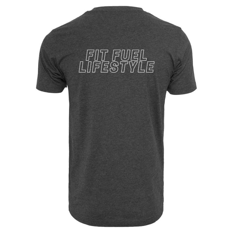 Achteraanzicht van het charcoal Fit Fuel Lifestyle heren sport T-shirt – functioneel ontwerp voor optimale bewegingsvrijheid.