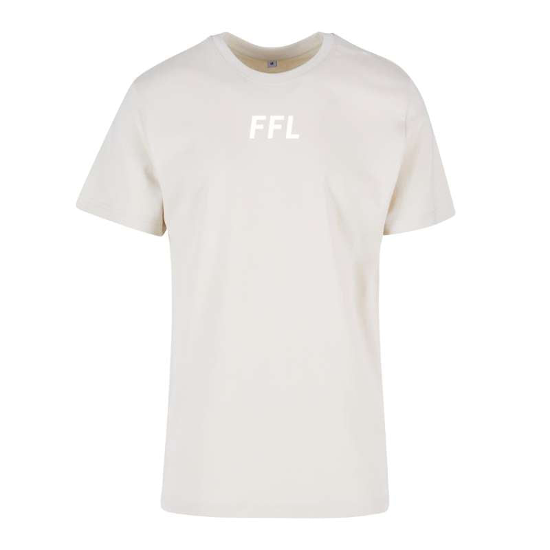 Vooraanzicht van het sandkleurige Fit Fuel Lifestyle heren sport T-shirt – licht, ademend en ideaal voor elke training.