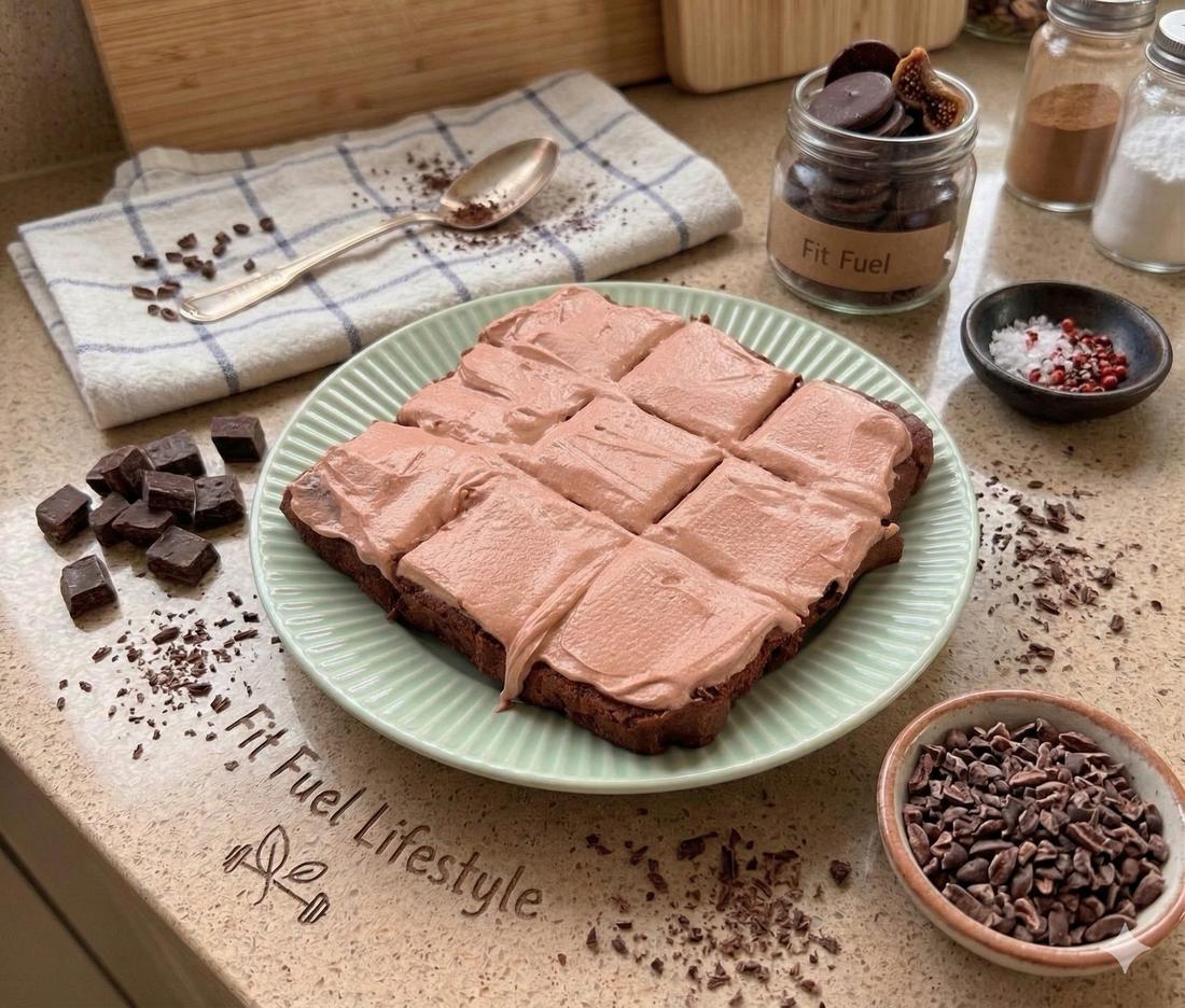 Protein brownies zonder bloem of suiker met chocolade topping