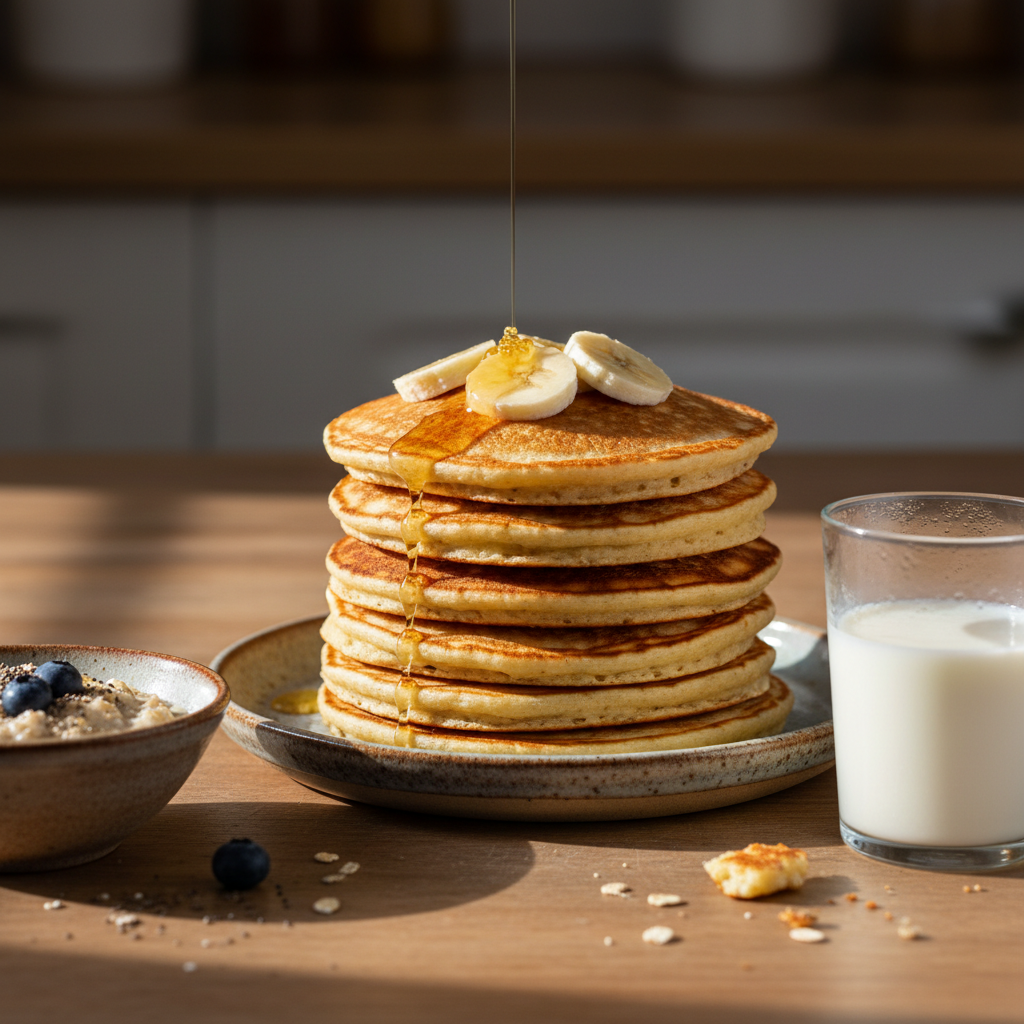Eiwitrijke pannenkoeken met whey protein, banaan en honing