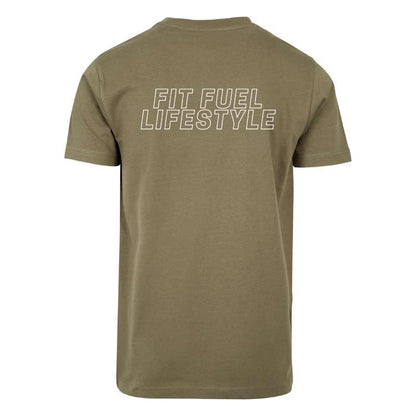 Achteraanzicht van het olive Fit Fuel Lifestyle heren sport T-shirt – ontworpen voor performance en bewegingsvrijheid.