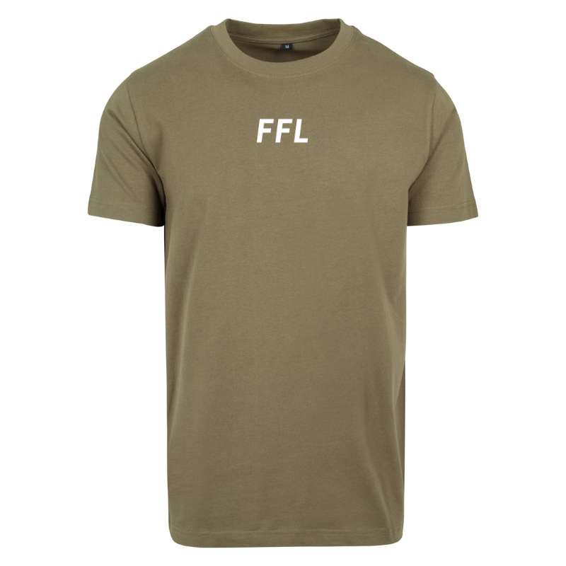Vooraanzicht van het olive Fit Fuel Lifestyle heren sport T-shirt – stijlvolle sportkleding voor een actieve levensstijl.