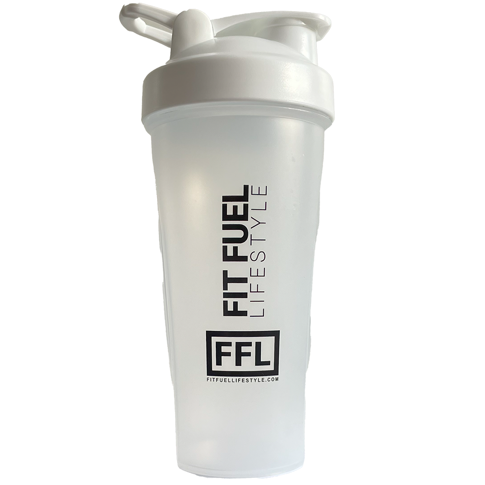 Witte fitness shaker van 600ml – Fit Fuel Lifestyle, BPA-vrij en lekvrij